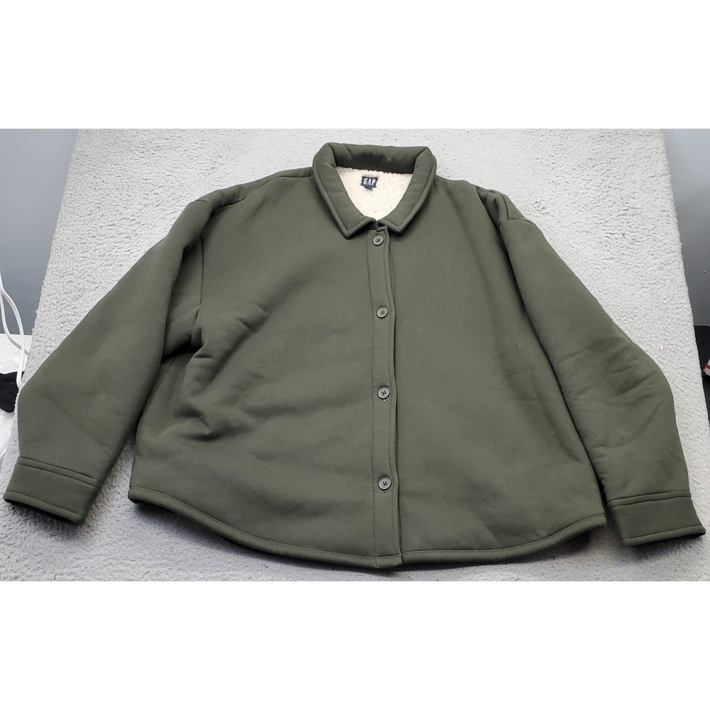 Gap Shirt Jacket Womens XXL Green Sherpa Lined Long Sleeve Collared Button Front